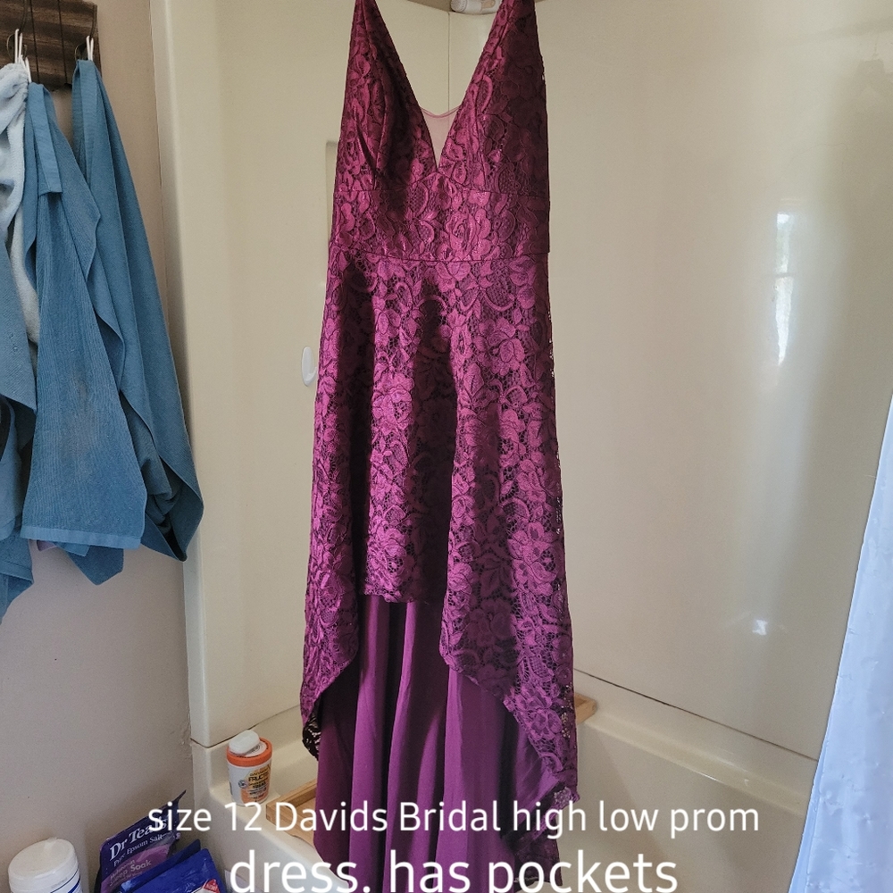 David's Bridal high low wine colored size 12 prom dress.